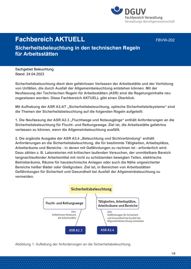 DGUV Aktuell Sicherheitsbeleuchtung ASR