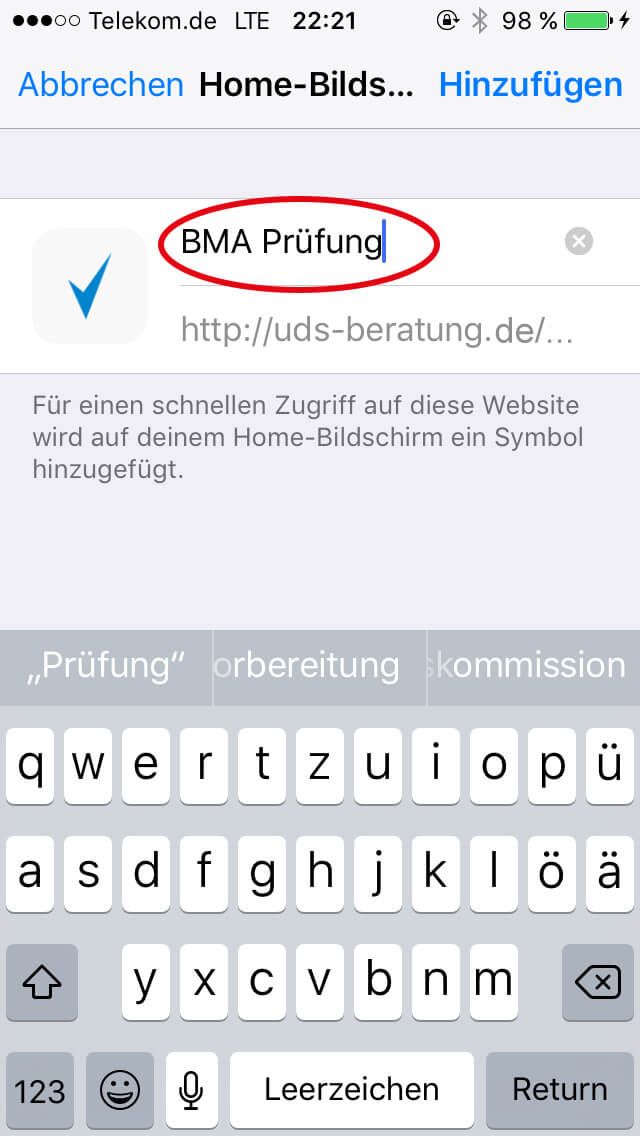 Neue App benennen